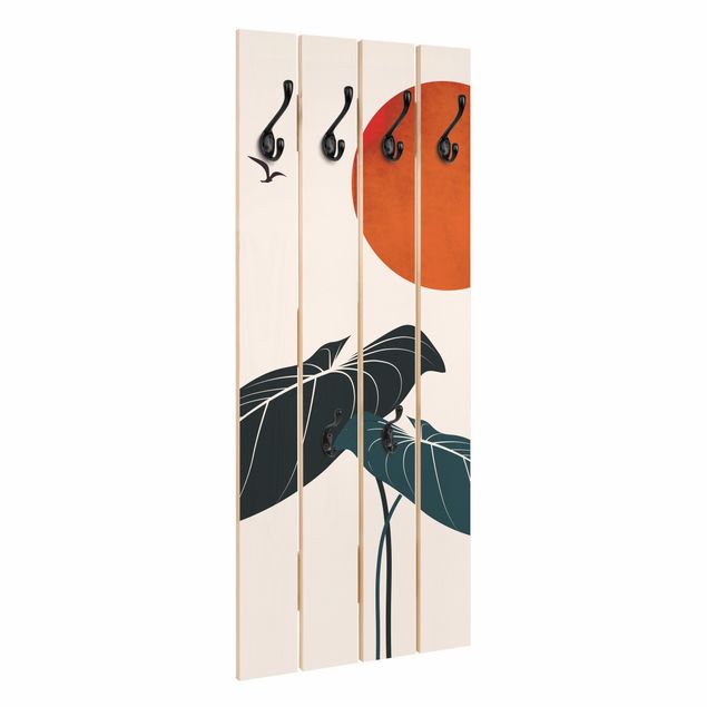 Wall mounted coat rack Dream At Night - Plant And Red Sun