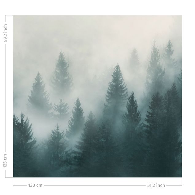 modern curtains for living room Coniferous Forest In Fog