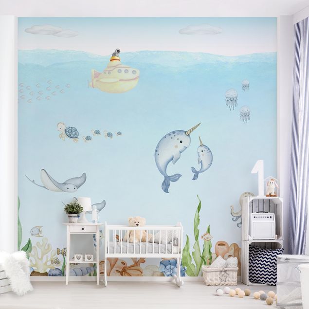 Nursery decoration Narwhal family with friends