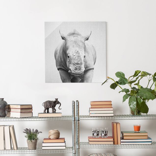 Glass prints black and white Rhinoceros Nora Black And White