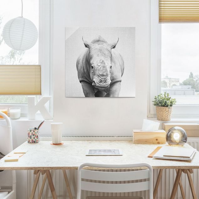 Glass prints pieces Rhinoceros Nora Black And White