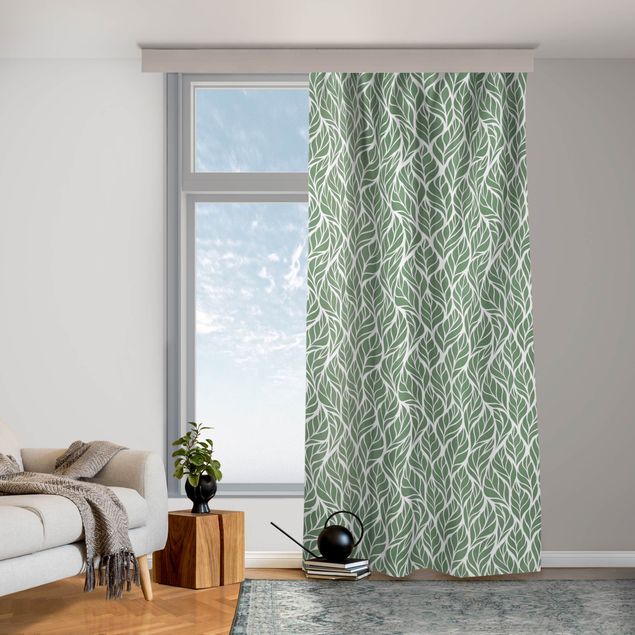 custom curtain Natural Pattern Large Leaves Green
