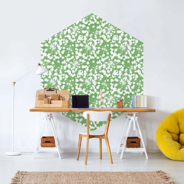 Contemporary wallpaper Natural Pattern Dandelion With Dots In Front Of Green