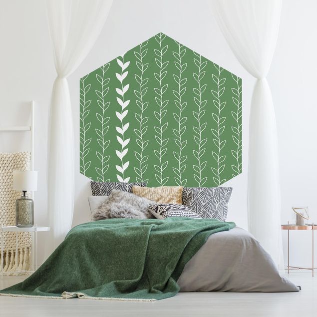 Contemporary wallpaper Natural Pattern Tendril Lines On Green