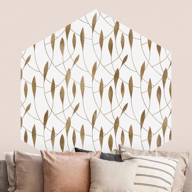 Contemporary wallpaper Natural Pattern Sweeping Leaves In Gold