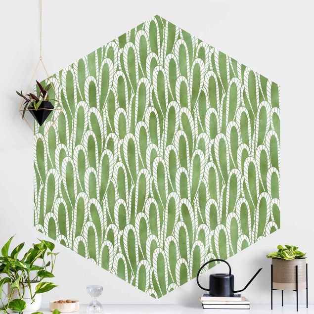 Kitchen Natural Pattern Succulents In Green