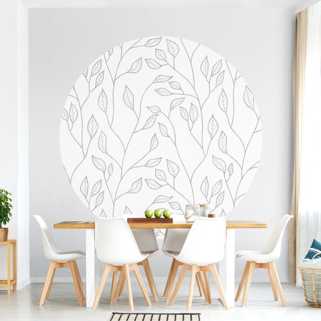 Floral wallpaper Natural Pattern Branches With Leaves In Grey