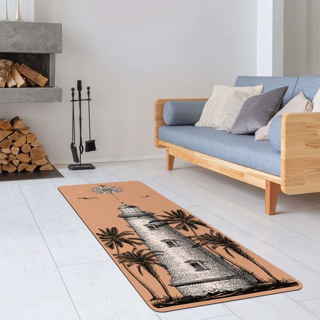 Black rugs Nautic Light House With Compass Rose