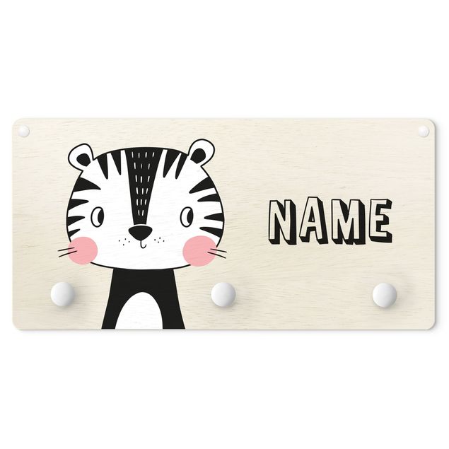 Wall mounted coat rack animals Cute Tiger Cat With Customised Name