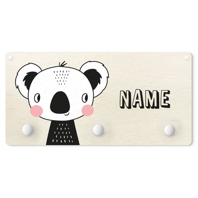 Wall mounted coat rack animals Cute Grinning Koala With Customised Name