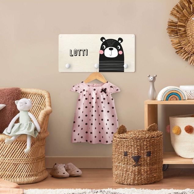 Wall mounted coat rack sayings & quotes Cute Striped Bear With Customised Name