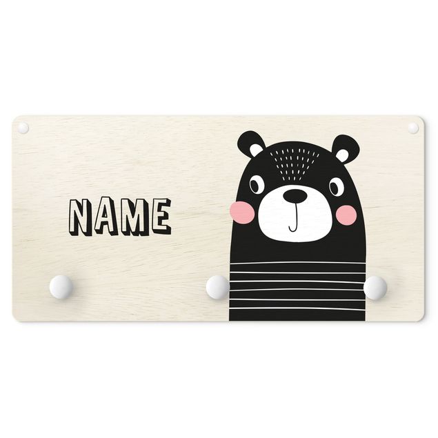 Wall mounted coat rack animals Cute Striped Bear With Customised Name