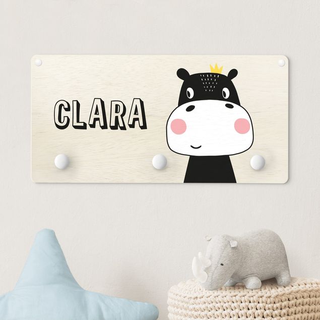Kids room decor Cute Crowned Hippo With Customised Name