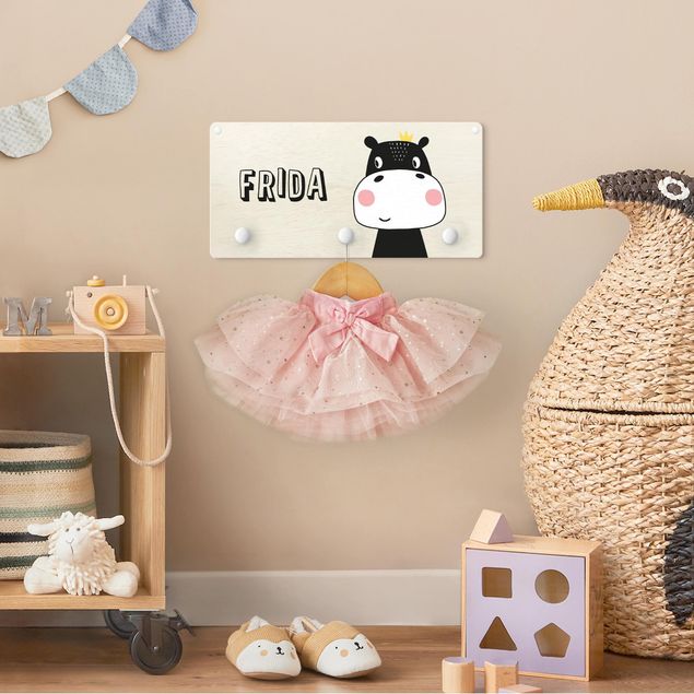 Coat rack sayings Cute Crowned Hippo With Customised Name