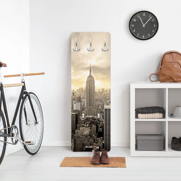 Wall mounted coat rack architecture and skylines Manhattan Dawn