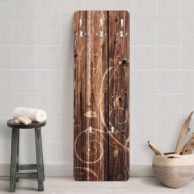 Wooden wall mounted coat rack No.547 Wooden fence flora