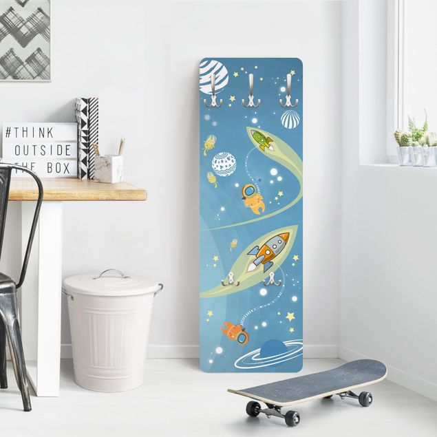 Wall mounted coat rack blue No.MW16 Colourful Hustle And Bustle In Space