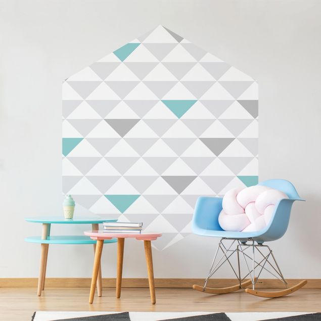 Wallpapers modern No.YK64 Triangles Gray White Turquoise
