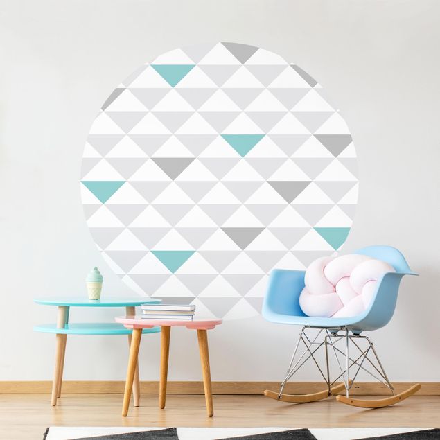 Geometric shapes wallpaper No.YK64 Triangles Grey White Turquoise