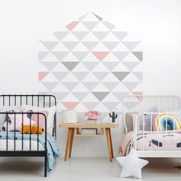 Wallpapers patterns No.YK65 Triangles Gray White Pink