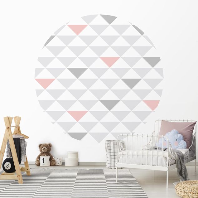 Geometric pattern wallpaper No.YK65 Triangles Grey White Pink
