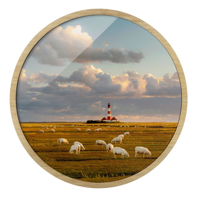 Sea life prints North Sea Lighthouse With Flock Of Sheep
