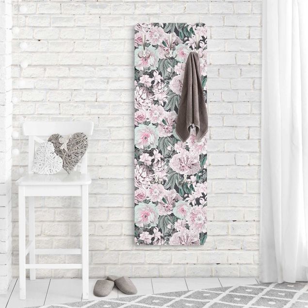 Wall mounted coat rack country Nostalgic Peonies In Pastel Pink