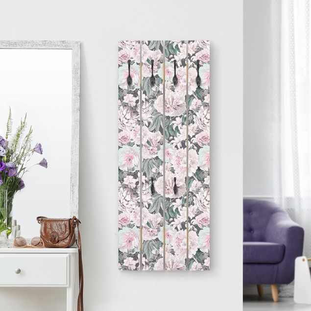 Wall mounted coat rack flower Nostalgic Peonies In Pastel Pink