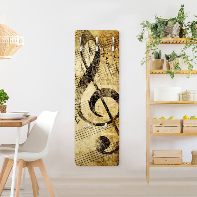 Wall mounted coat rack brown Music Note