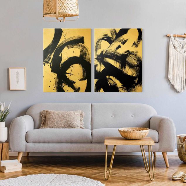 Abstract canvas wall art Moving Onyx Duo