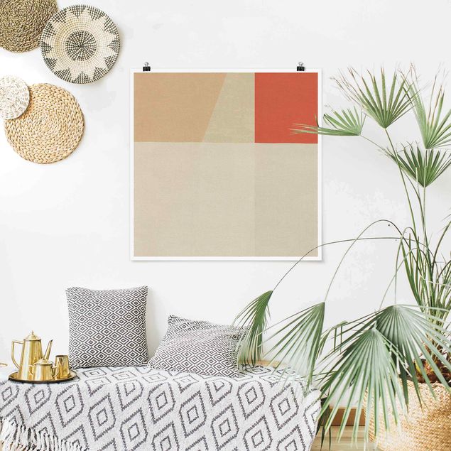 Abstract canvas wall art Orange Square On Beige