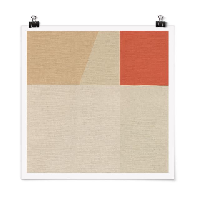 Abstract poster prints Orange Square On Beige