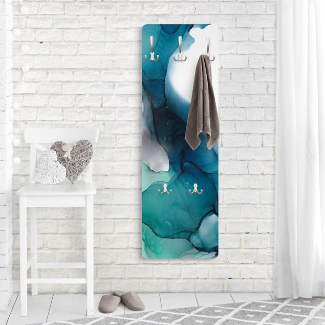 Wall mounted coat rack Drops Of Ocean Tourquoise With Gold