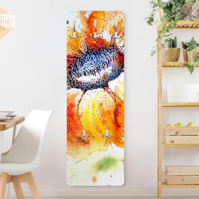 Wall mounted coat rack flower Painted Sunflower