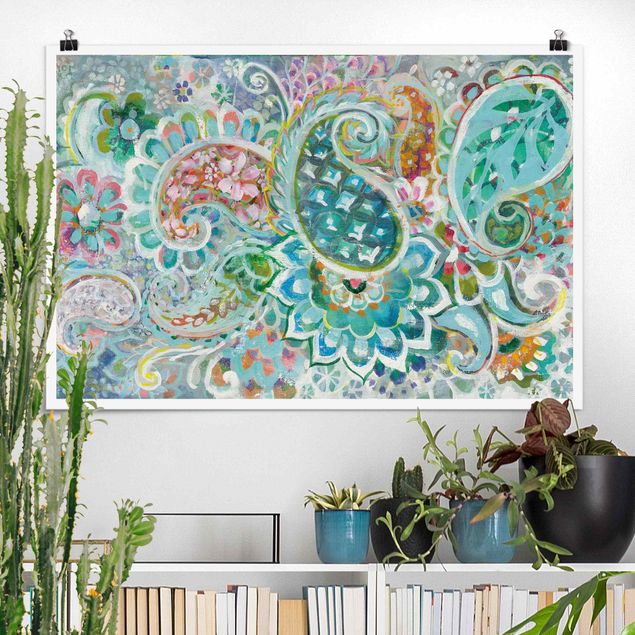 Contemporary art prints Paisley with flowers