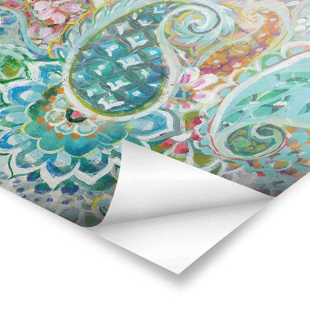 Poster art print - Paisley with flowers