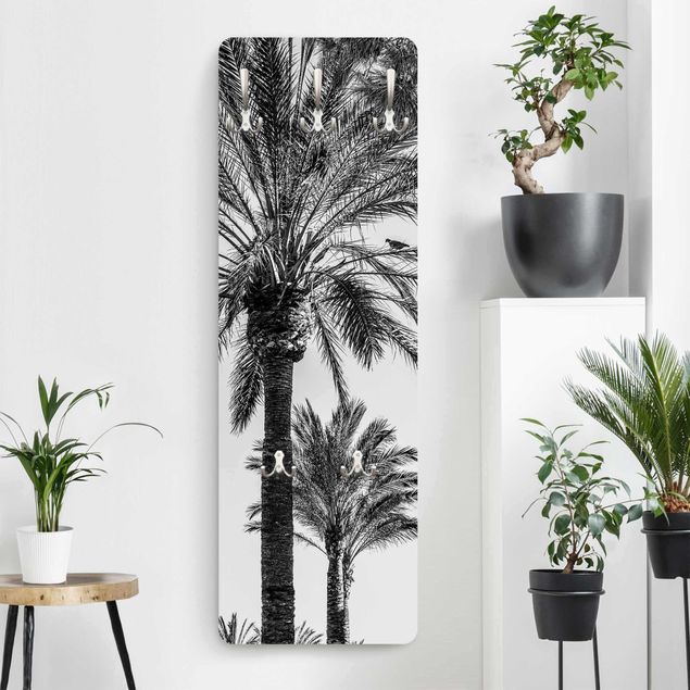Wall mounted coat rack flower Palm Trees At Sunset Black And White