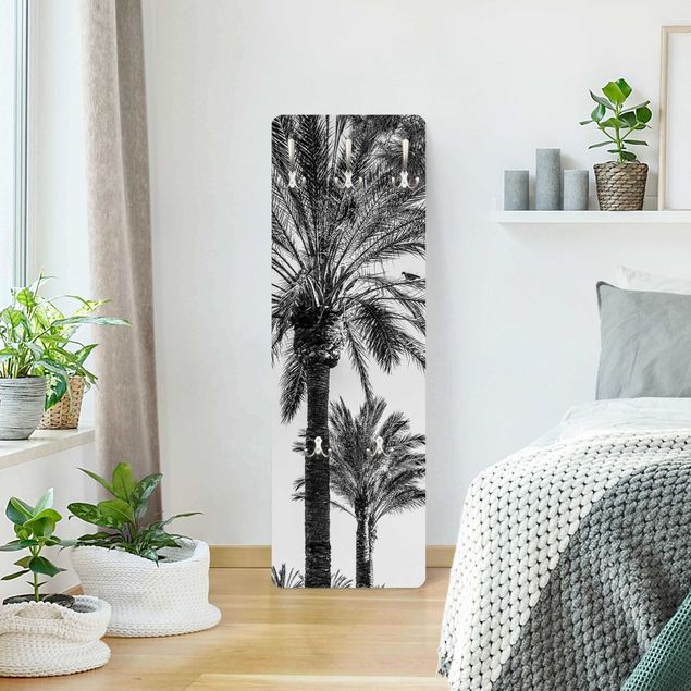 Wall mounted coat rack black and white Palm Trees At Sunset Black And White