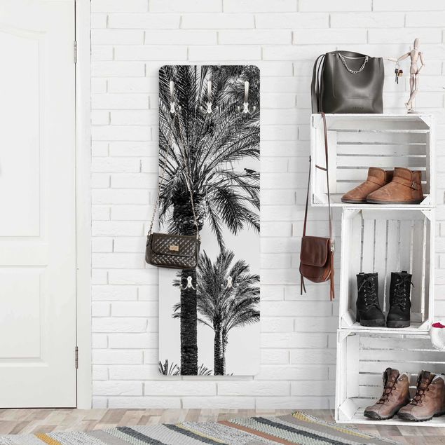 Wall mounted coat rack landscape Palm Trees At Sunset Black And White