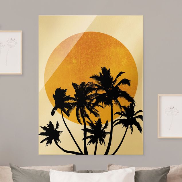 Glass prints sunset Palm Trees In Front Of Golden Sun