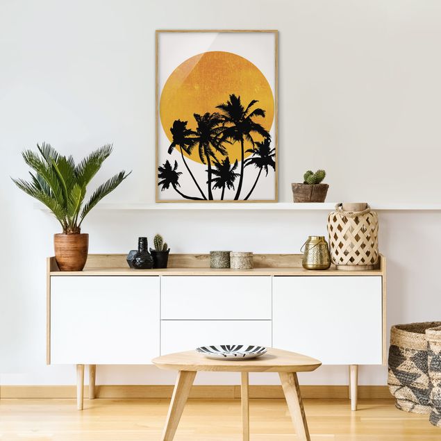 Art prints Palm Trees In Front Of Golden Sun
