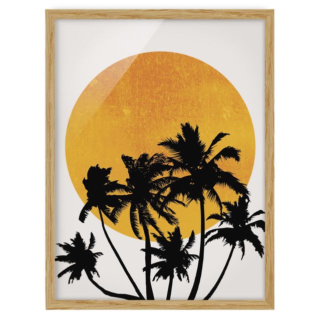 Flower print Palm Trees In Front Of Golden Sun