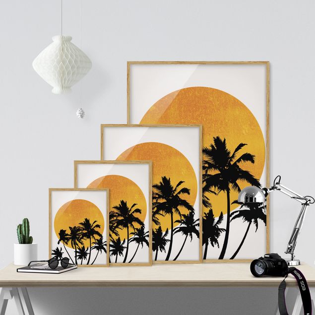 Prints flower Palm Trees In Front Of Golden Sun
