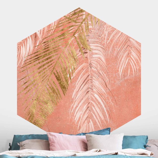 Kitchen Palm Fronds In Pink And Gold I