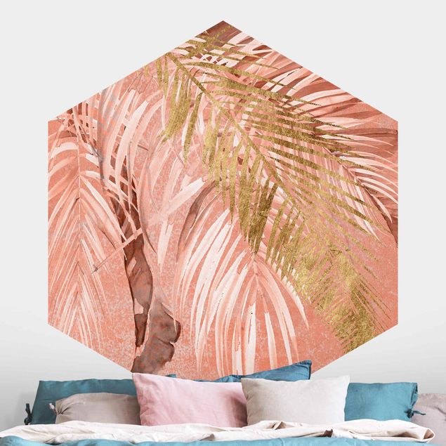 Kitchen Palm Fronds In Pink And Gold II