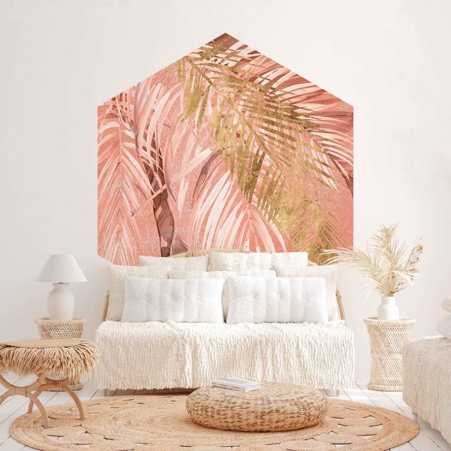 Contemporary wallpaper Palm Fronds In Pink And Gold II