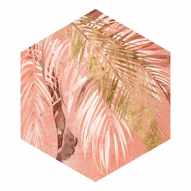 Peel and stick wallpaper Palm Fronds In Pink And Gold II
