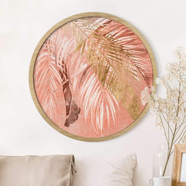 Flower print Palm Fronds In Pink And Gold II
