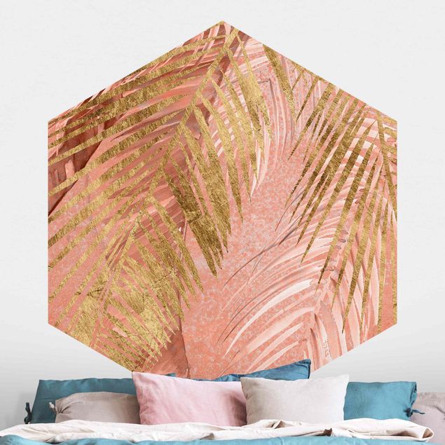 Kitchen Palm Fronds In Pink And Gold III