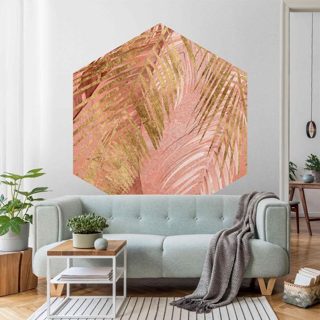 Contemporary wallpaper Palm Fronds In Pink And Gold III
